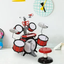 Homcom - Batería infantil con teclado y taburete