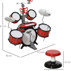 Homcom - Batería infantil con teclado y taburete