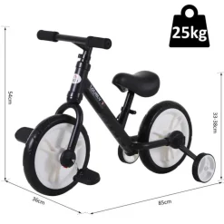 Homcom - Bicicleta de Equilibrio con Pedales Negra* Motos Y Triciclos