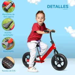 Homcom - Bicicleta de equilibrio regulable sin pedales roja