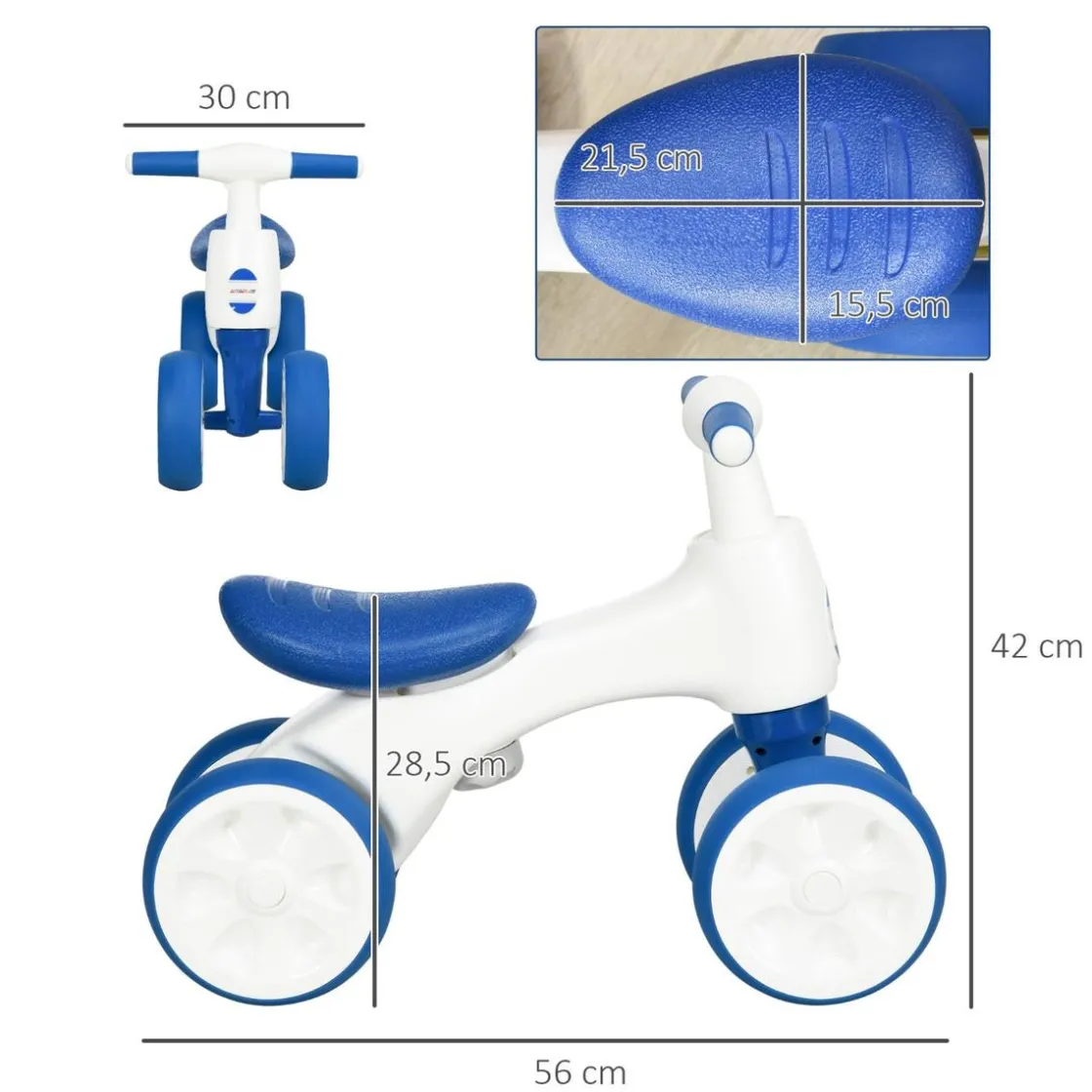 Homcom - Bicicleta sin pedales blanco-azul* Motos Y Triciclos