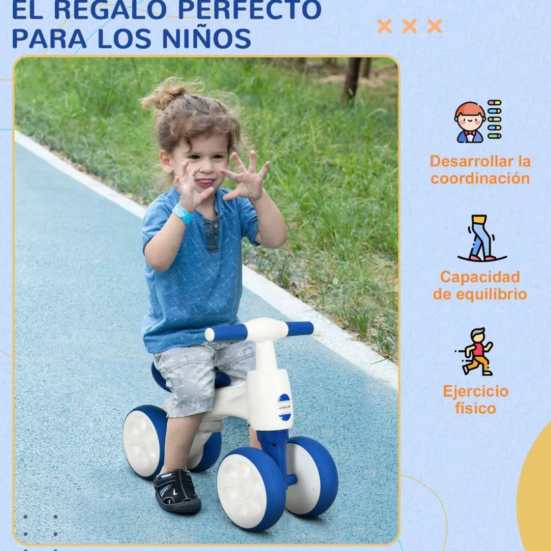 Homcom - Bicicleta sin pedales blanco-azul* Motos Y Triciclos