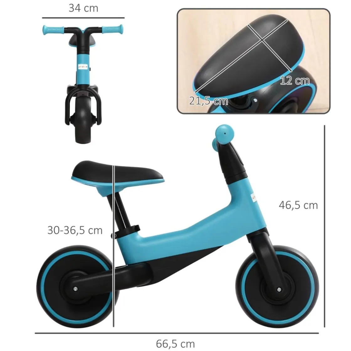 Homcom - Bicicleta sin pedales azul