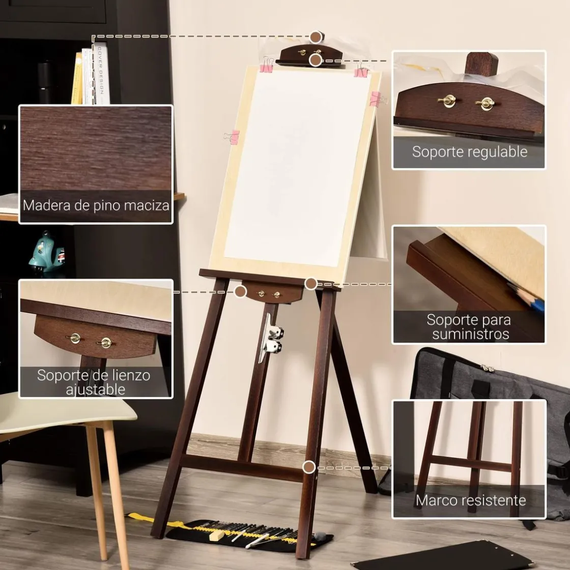 Homcom - Caballete de madera con trípode Marrón* Arte Y Manualidades