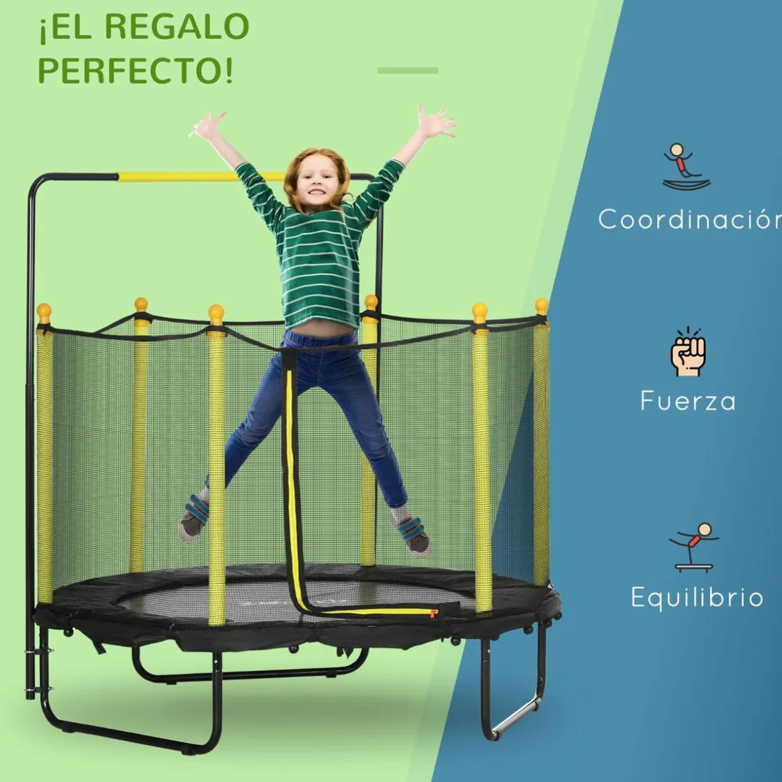 Homcom - Cama elástica con red de seguridad Ø110 cm negro