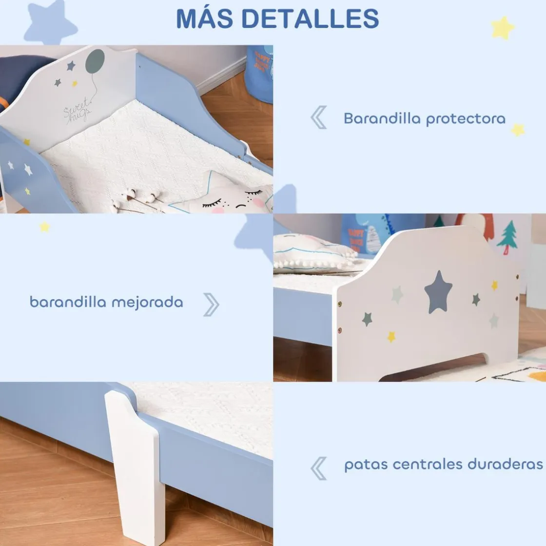 Homcom - Cama infantil estrellas Azul/Blanco* Estilo De Vida