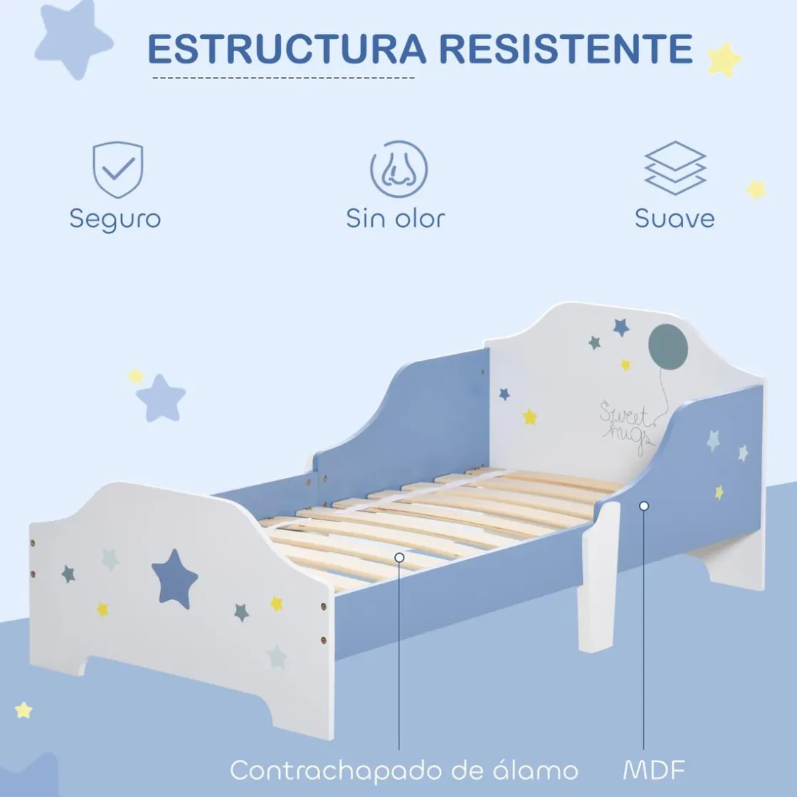 Homcom - Cama infantil estrellas Azul/Blanco* Estilo De Vida