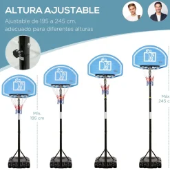 Homcom - Canasta de baloncesto de pie ajustable de 160-210 cm