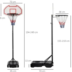 Homcom - Canasta de baloncesto de pie ajustable de 194-249 cm