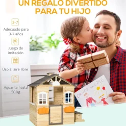 Homcom - Casita de jardín de madera con maceteros y banquito