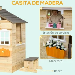Homcom - Casita de jardín de madera con maceteros y banquito