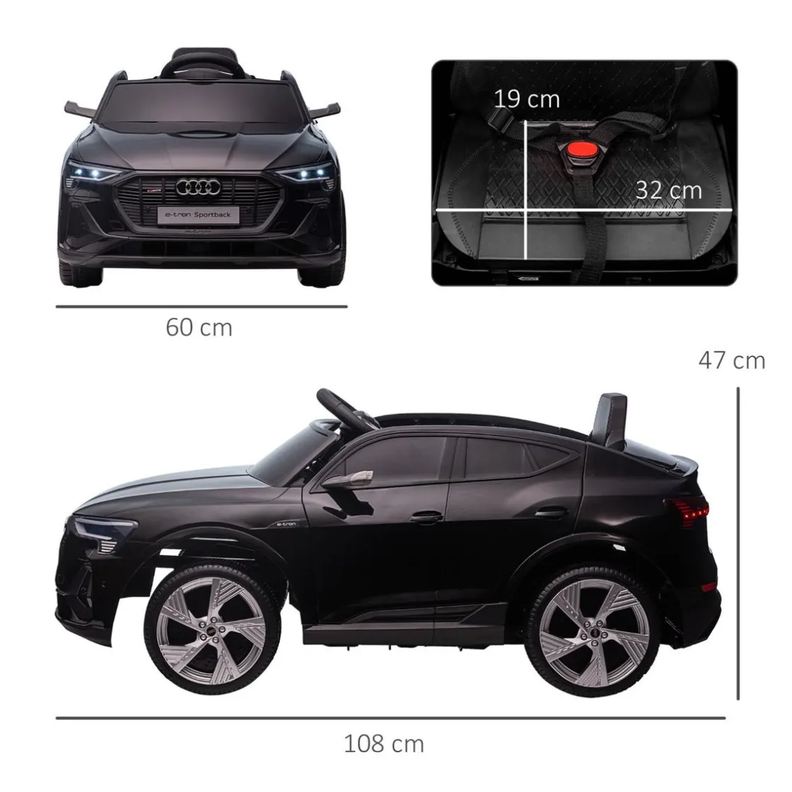 Homcom - Coche de batería Audi E-tron Negro* Vehículos De Batería O A Pedales