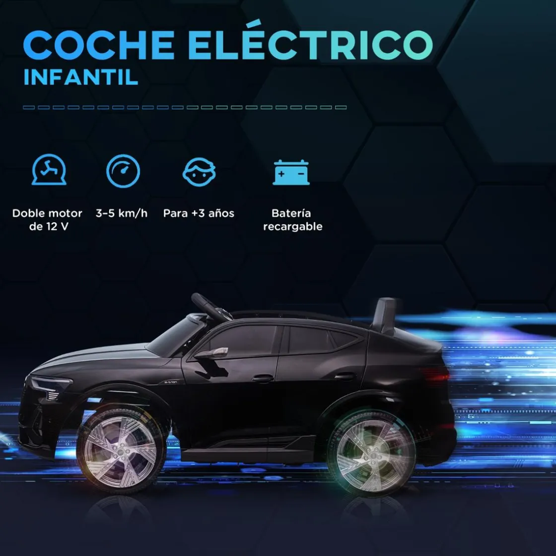 Homcom - Coche de batería Audi E-tron Negro* Vehículos De Batería O A Pedales