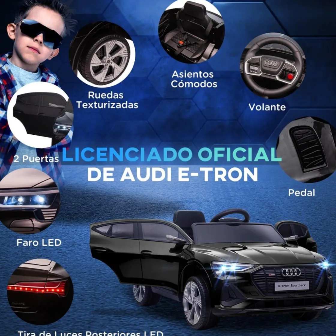 Homcom - Coche de batería Audi E-tron Negro* Vehículos De Batería O A Pedales
