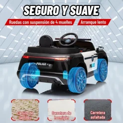 AIYAPLAY Homcom - Coche de policía eléctrico Negro* Vehículos De Batería O A Pedales