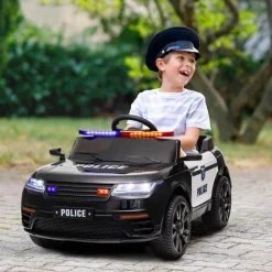 AIYAPLAY Homcom - Coche de policía eléctrico Negro* Vehículos De Batería O A Pedales