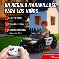 AIYAPLAY Homcom - Coche de policía eléctrico Negro* Vehículos De Batería O A Pedales