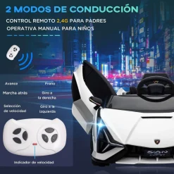 Homcom - Coche eléctrico Lamborghini blanco* Vehículos De Batería O A Pedales