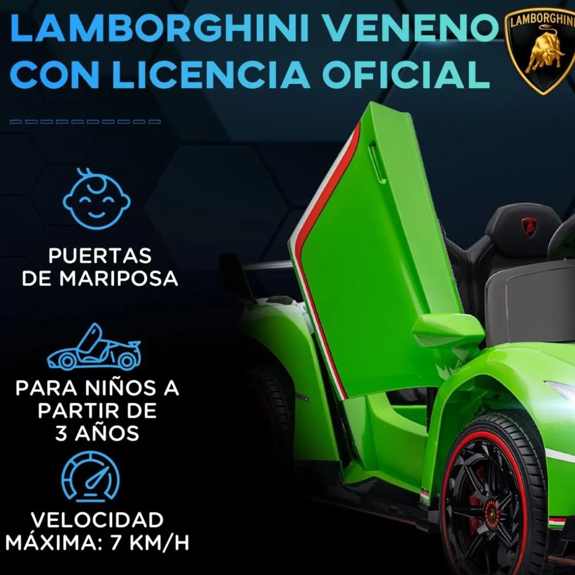 Homcom - Coche Eléctrico Lamborghini Veneno Verde* Vehículos De Batería O A Pedales