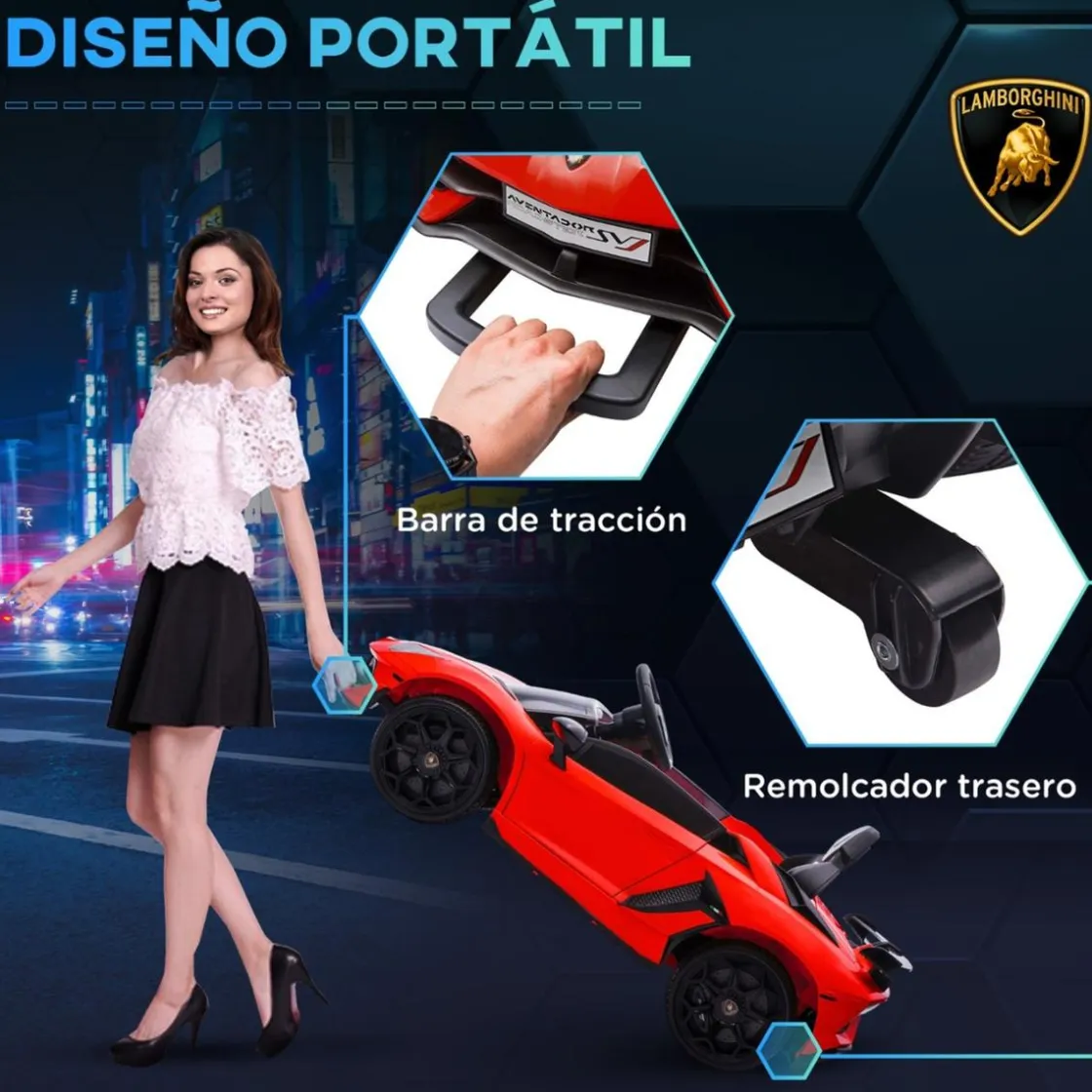 Homcom - Coche eléctrico Lamborghini Aventador Rojo 12 V