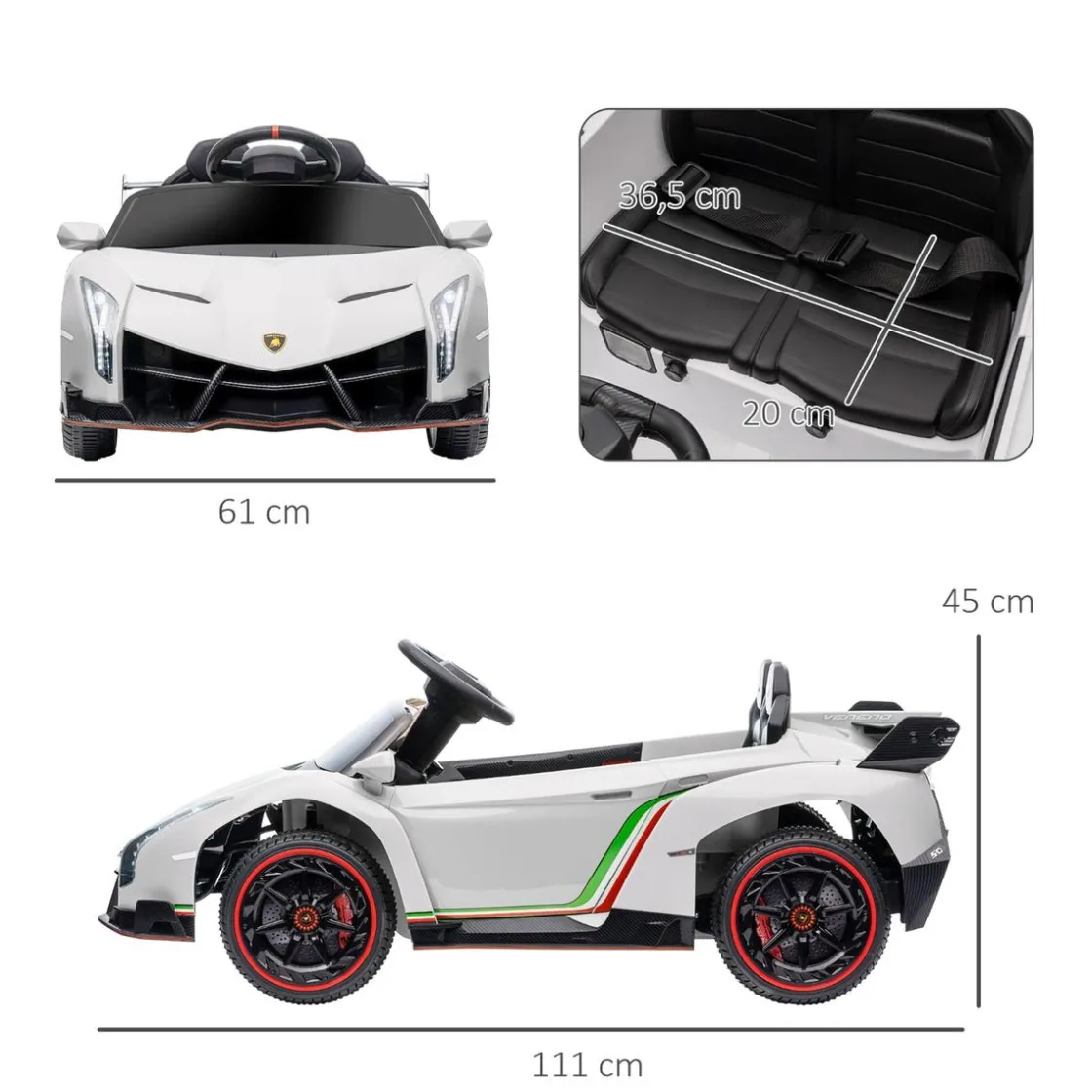 Homcom - Coche Eléctrico Lamborghini Veneno Blanco