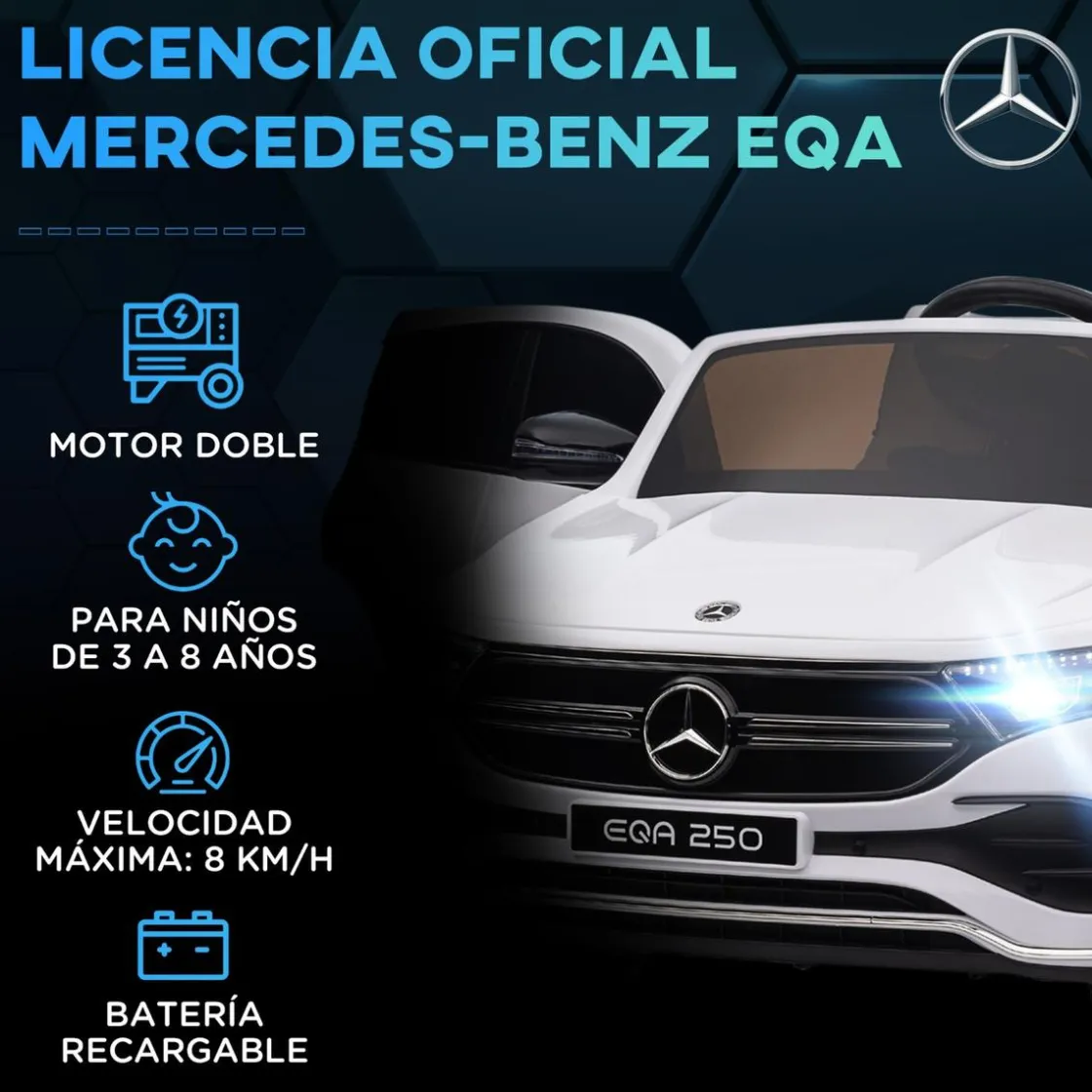 Homcom - Coche Eléctrico Mercedes-Benz EQA Blanco* Vehículos De Batería O A Pedales