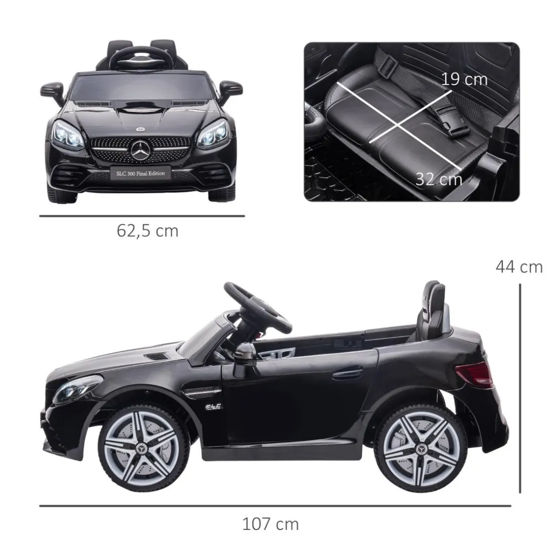 AIYAPLAY Homcom - Coche eléctrico Mercedes SLC 300 Negro con mando* Vehículos De Batería O A Pedales