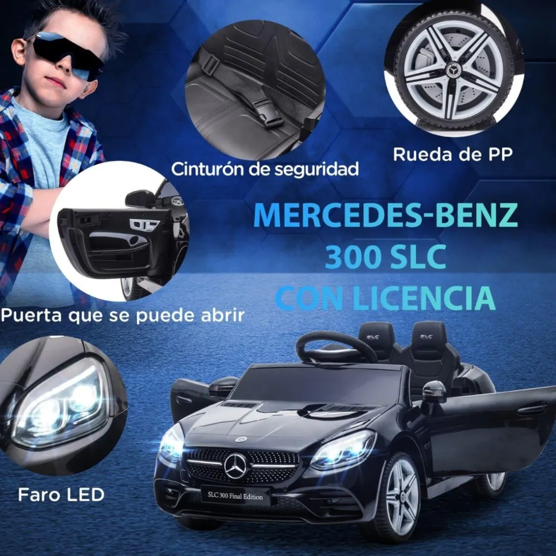 AIYAPLAY Homcom - Coche eléctrico Mercedes SLC 300 Negro con mando* Vehículos De Batería O A Pedales