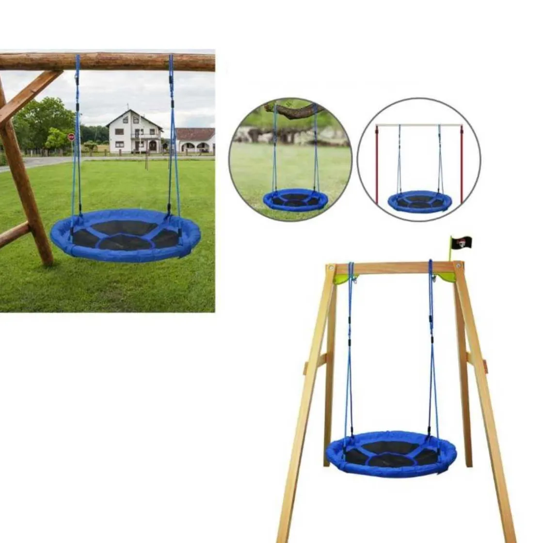 Homcom - Columpio Nido Infantil Azul y Negro