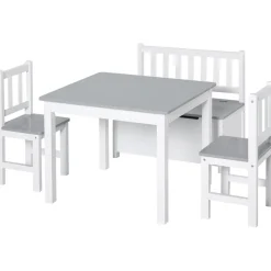 Homcom - Conjunto Infantil Mesa + Banco + 2 sillas madera