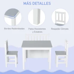 Homcom - Conjunto Infantil Mesa + Banco + 2 sillas madera