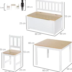 Homcom - Conjunto Mesa + Banco + 2 sillas infantiles Madera* Entretenimiento·Hamacas Y Columpios|Estilo De Vida