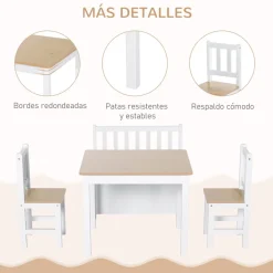 Homcom - Conjunto Mesa + Banco + 2 sillas infantiles Madera* Entretenimiento·Hamacas Y Columpios|Estilo De Vida