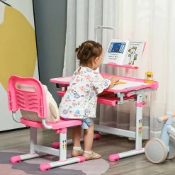 Homcom - Conjunto Pupitre reclinable + Silla Rosa* Estilo De Vida