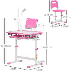 Homcom - Conjunto Pupitre reclinable + Silla Rosa* Estilo De Vida