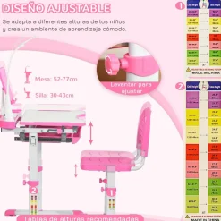 Homcom - Conjunto Pupitre reclinable + Silla Rosa* Estilo De Vida