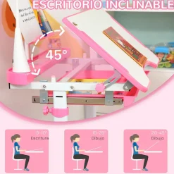 Homcom - Conjunto Pupitre reclinable + Silla Rosa* Estilo De Vida