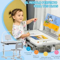 Homcom - Conjunto Pupitre reclinable + Silla Gris* Estilo De Vida