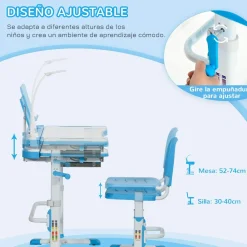 Homcom - Conjunto Pupitre reclinable + Silla Azul