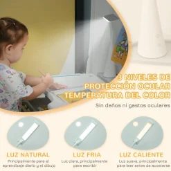 Homcom - Conjunto Pupitre reclinable + Silla Gris con lámpara