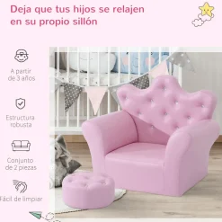 Homcom - Conjunto sillón + puff Rosa