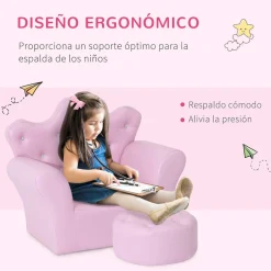 Homcom - Conjunto sillón + puff Rosa