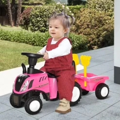 Homcom - Correpasillos Tractor con remolque y herramientas Rosa