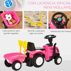 Homcom - Correpasillos Tractor con remolque y herramientas Rosa