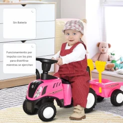 Homcom - Correpasillos Tractor con remolque y herramientas Rosa