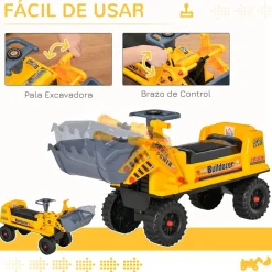 Homcom - Correpasillos Tractor Bulldozer Amarillo* Vehículos De Batería O A Pedales