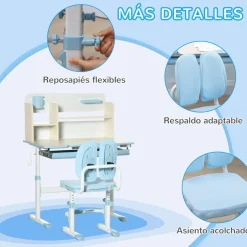 Homcom - Escritorio con estante y silla ajustable Azul y Blanco* Estilo De Vida