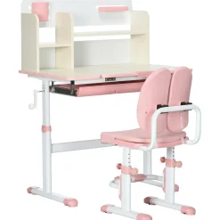 Homcom - Escritorio con estante y silla ajustable Rosa y Blanco* Estilo De Vida