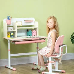 Homcom - Escritorio con estante y silla ajustable Rosa y Blanco* Estilo De Vida