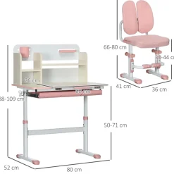 Homcom - Escritorio con estante y silla ajustable Rosa y Blanco* Estilo De Vida